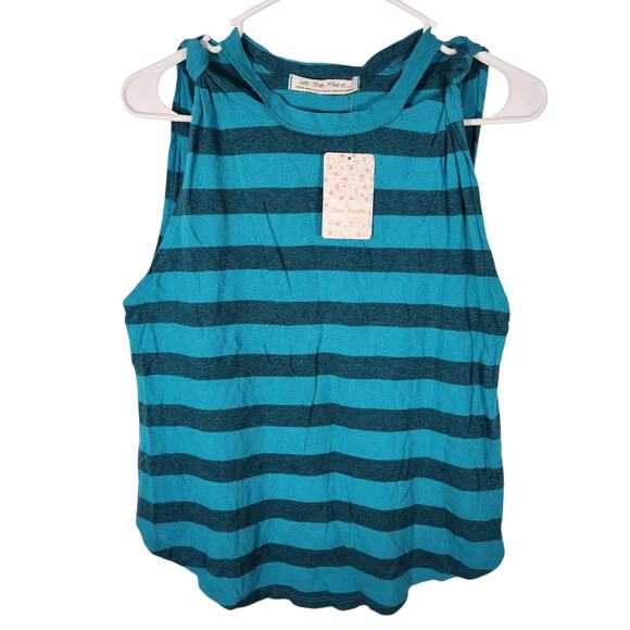 Free‎ People Distressed Striped Tank Top XS Teal Nautical Beach Grunge - Picture 1 of 8